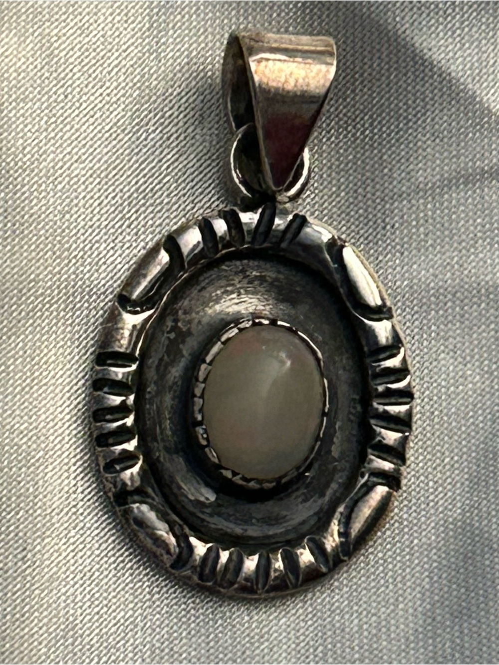 Sterling Silver Shadowbox Oval Opal Pendant